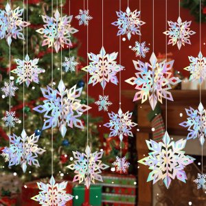 24PCS Snowflake Christmas Decorations, 3D Iridescent Snowflake
